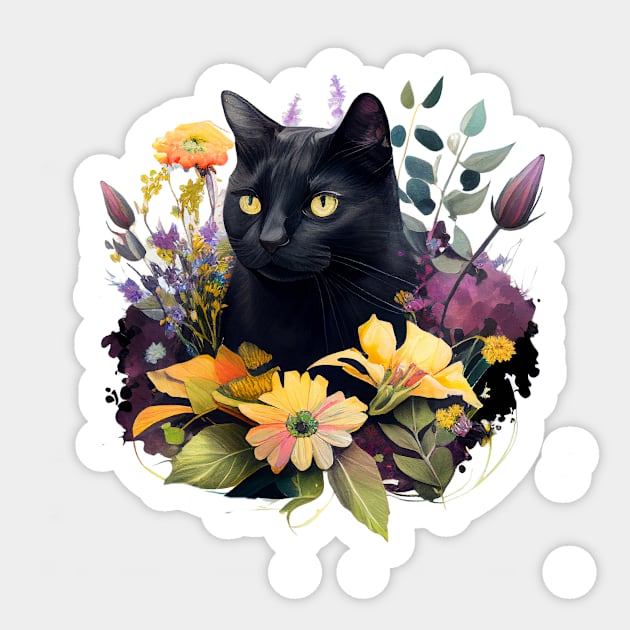 Black Cat Floral Sticker by Mixtgifts